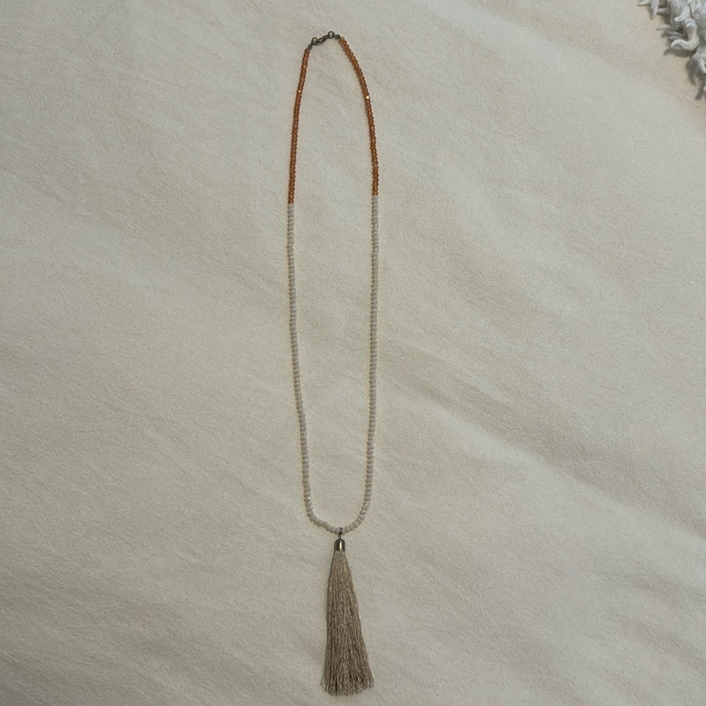 Handmade long beaded necklace.